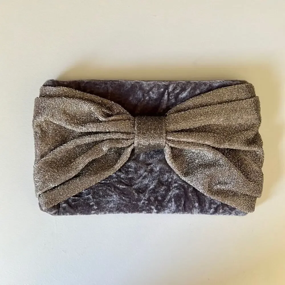Rachel Parcell Velvet Beaded Mauve Glitter Bow Clutch Evening Bag